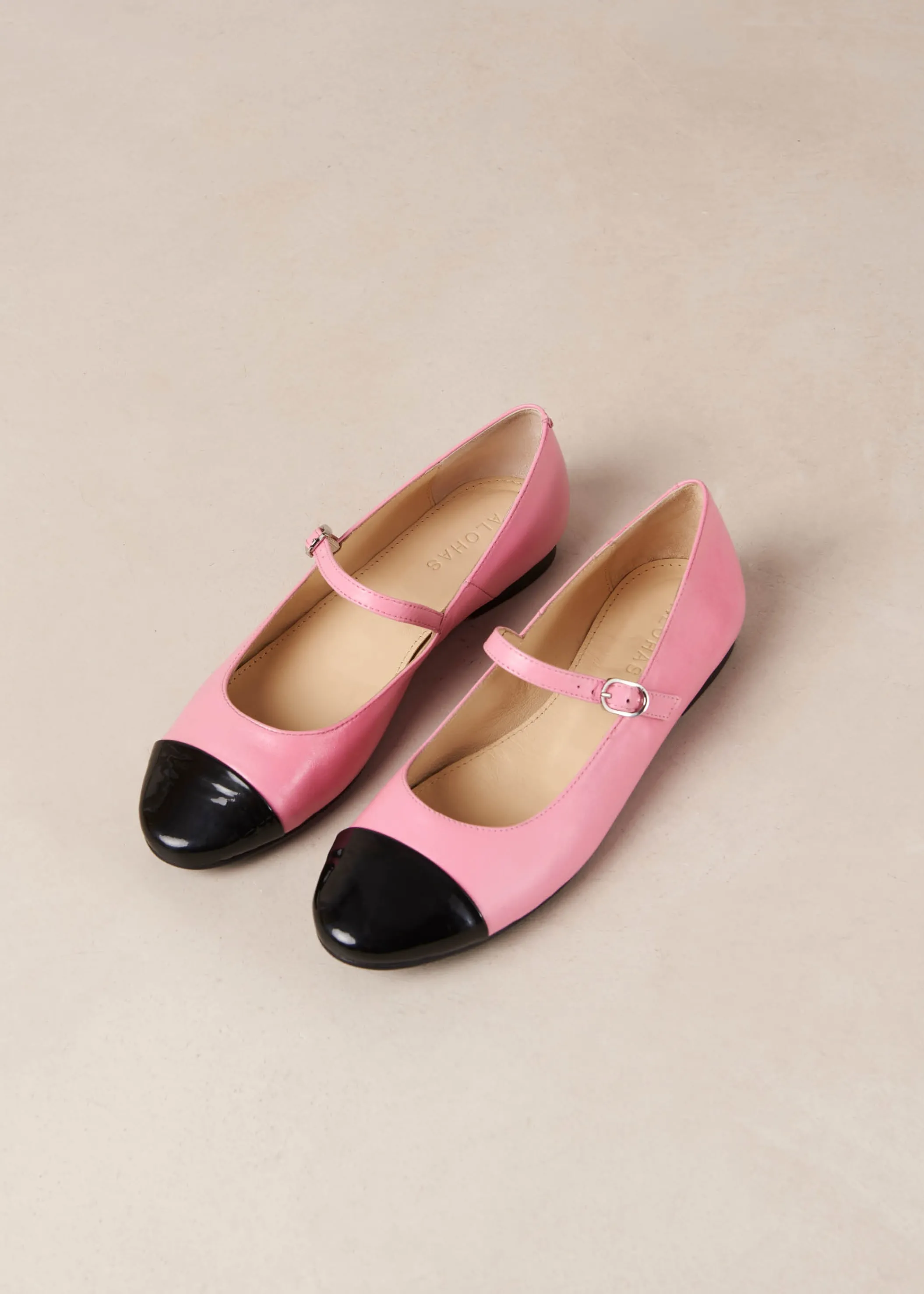 ALOHAS Musa Bicolor Black Pink Leather Ballet Flats< Ballerinas