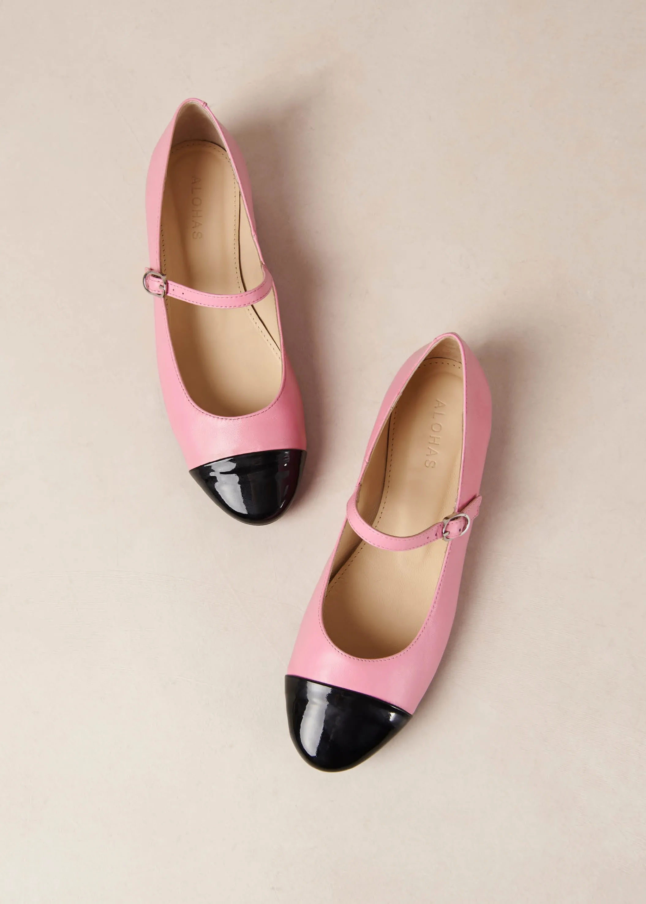 ALOHAS Musa Bicolor Black Pink Leather Ballet Flats< Ballerinas