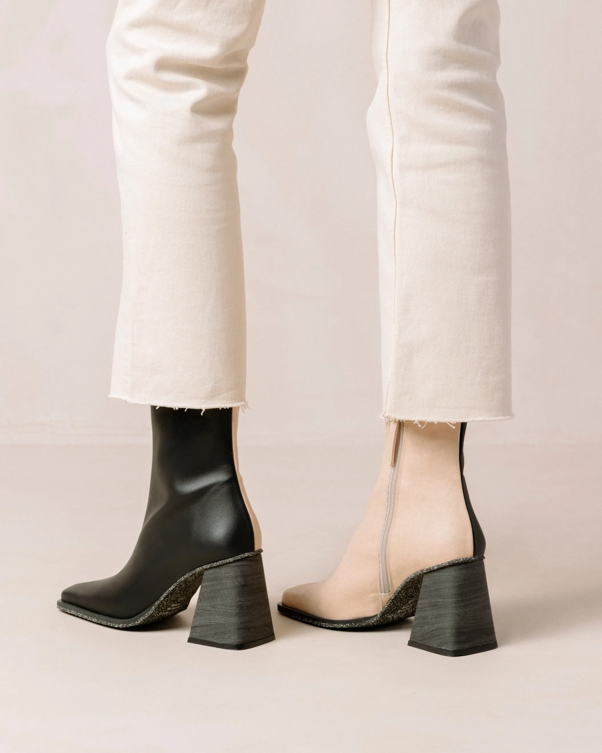 ALOHAS South Bicolor Corn Stone Beige Black Vegan Leather Ankle Boots< Vegan