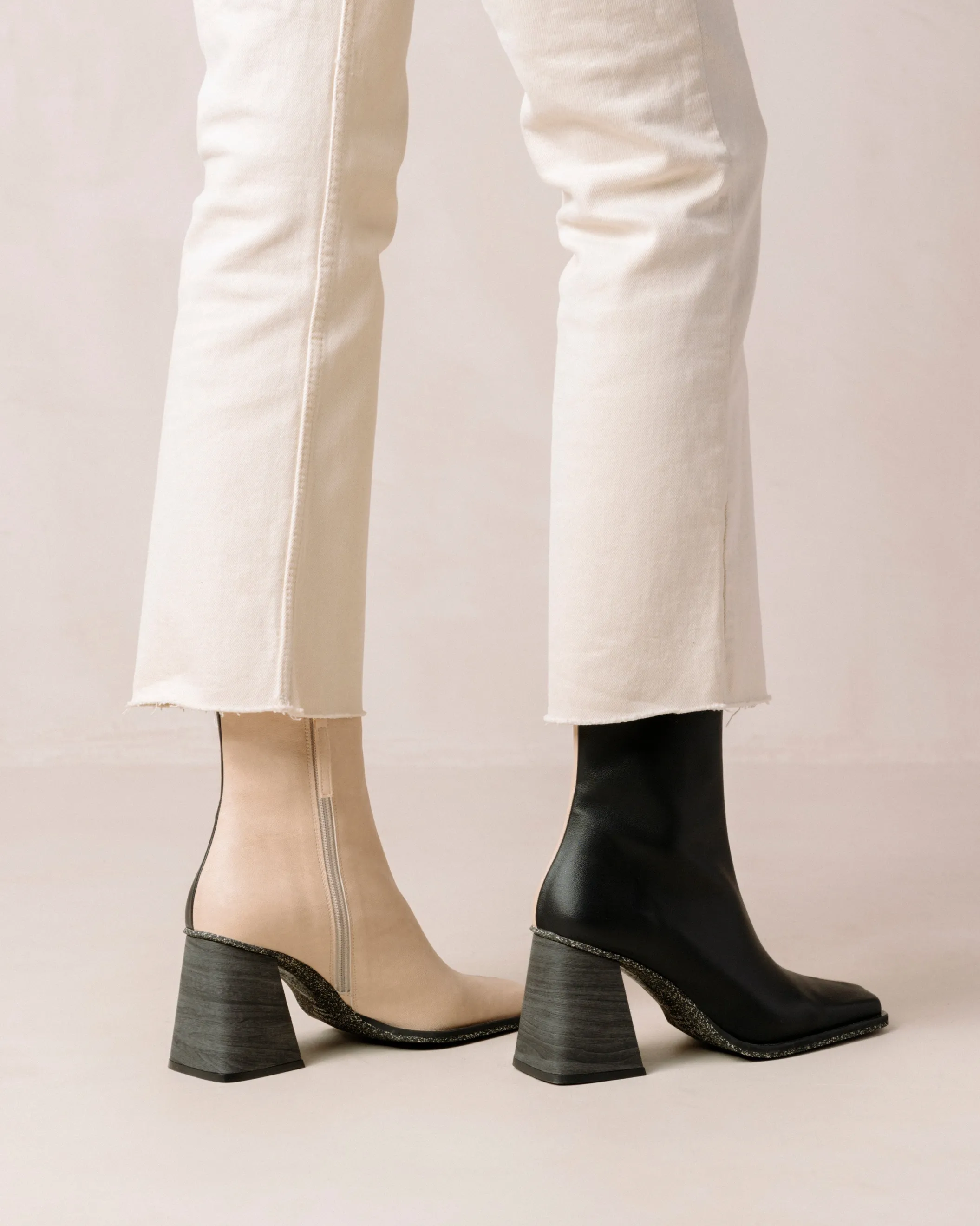 ALOHAS South Bicolor Corn Stone Beige Black Vegan Leather Ankle Boots< Vegan